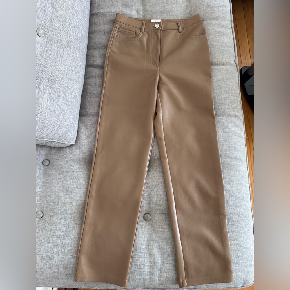 Aritzia Wilfred Tan nude caramel vegan Leather Trousers aritzia